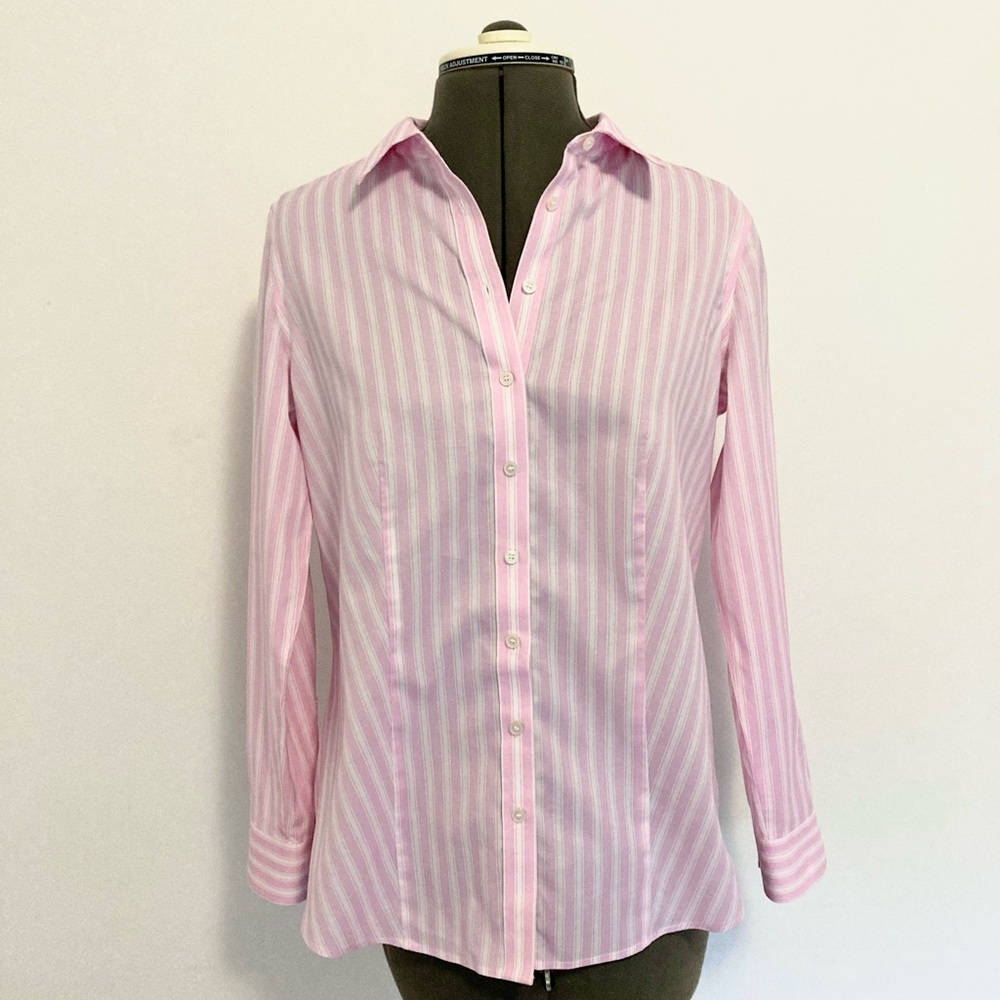 Talbots Pink and White Striped Long Sleeve Button Down Shirt